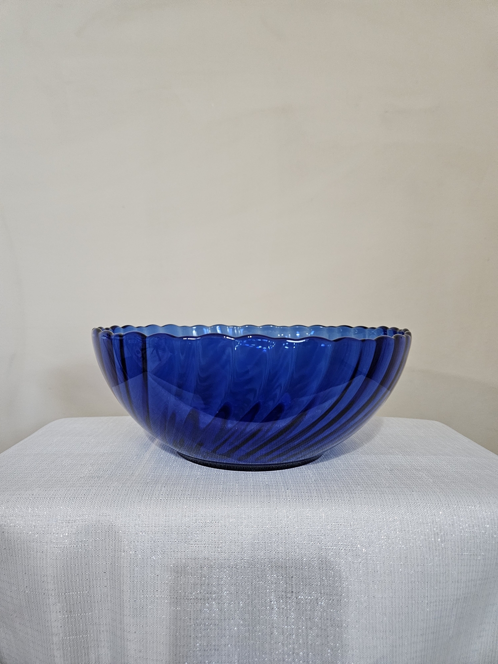 Vintage Cobalt Blue Swirl Glass Bowl Made In France